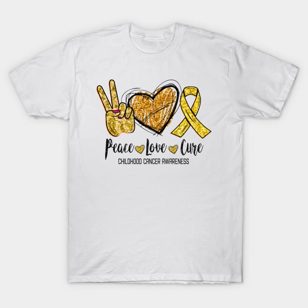 Peace Love Cure CHILDHOOD CANCER AWARENESS Funny Gift T-Shirt by GaryFloyd6868